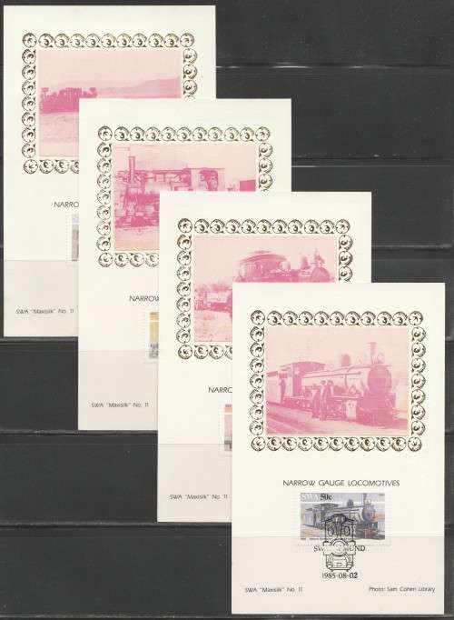 SWA 1985 LOCOMOTIVES SET OF 4 LIMITED EDITION MAXISILK CARDS # 11 - PINK PROOFS