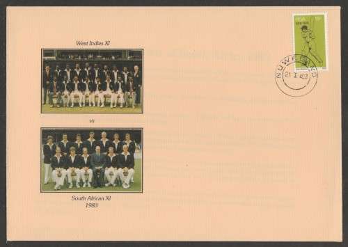 RSA 1983 International Cricket West Indies vs SA limited edition silk com cover with Nuweland D/S