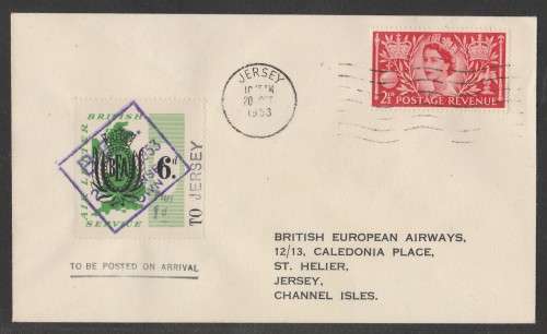 AVIATION 1953 BRITISH EUROPEAN AIRWAYS FLIGHT COVER AIR LETTER SERVICE