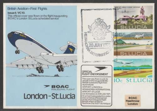 AVIATION 1971 BOAC FLIGHT COVER INAUGURAL FLIGHT ST LUCIA TO LONDON