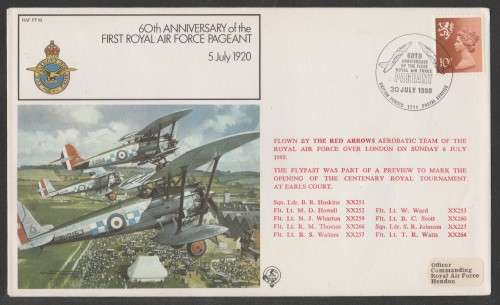 AVIATION 1980 FLIGHT COVER 60TH ANNIV 1ST ROYAL AIR FORCE PAGEANT FLOWN BY THE RED ARROWS