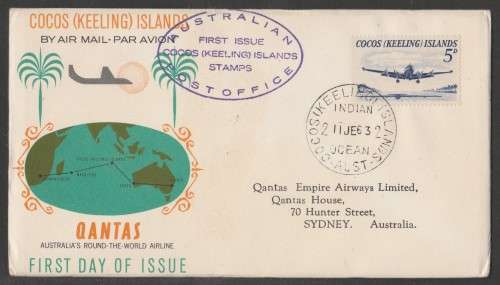 AVIATION 1963 AUSTRALIAN FLIGHT COVER QANTAS AIRLINE COCOS ISLANDS TO SYDNEY