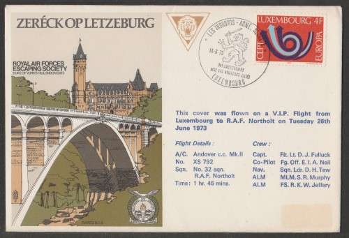 AVIATION 1973 FLIGHT COVER RAF ESCAPING SOCIETY VIP FLIGHT LUXEMBOURG TO RAF NORTHOLT