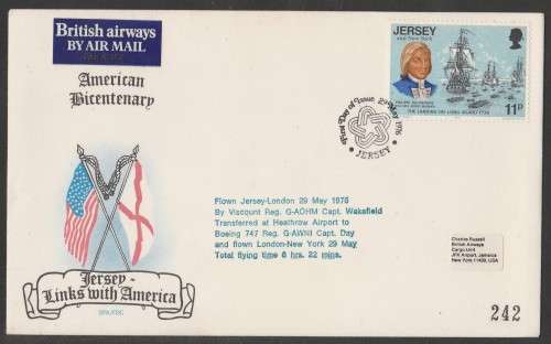 AVIATION 1976 BRITISH AIRWAYS FLIGHT COVER AMERICAN BICETENARY LINKS WITH JERSEY