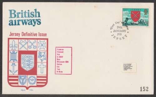 AVIATION 1976 JERSEY DEFINITIVE COM COVER FLOWN IN A VISCOUNT BY BRITISH AIRWAYS