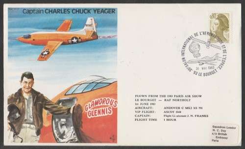 AVIATION 1983 RAF FLIGHT COVER CAPT CHUCK YEAGER FLOWN PARIS TO RAF NORTHOLT