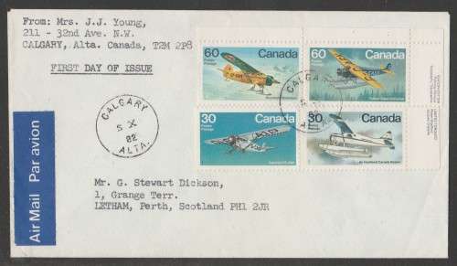 AVIATION 1982 CANADIAN AIRCRAFT PRIVATE FDC FLOWN CALGARY TO SCOTLAND