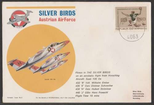 AVIATION 1976 AUSTRIAN AIR FORCE FLIGHT COVER SILVER BIRDS AEROBATIC FLIGHT