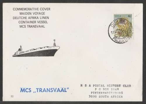 RSA 1978 MAIDEN VOYAGE MCS TRANSVAAL COM COVER #22 PAQUEBOT DURBAN D/S 11/8/78