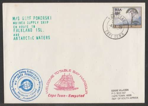 ANTARCTIC COM COVER - 1989 M/S GRYF POMORSKI TO FALKLAND ISLANDS AND ANTARCTIC WATERS CT D/S 4/9/89