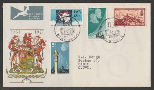 SWA 1971 10TH ANNIV RSA OFFICIAL FDC 3 ADDRESSED TO SABIE