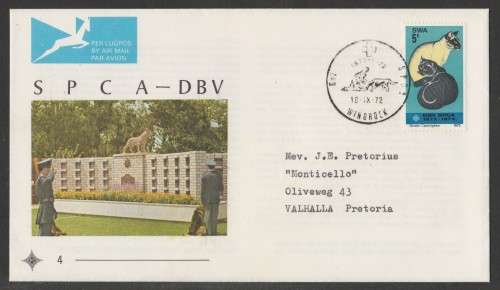 SWA 1972 SPCA OFFICIAL FDC 4 ADDRESSED TO PRETORIA