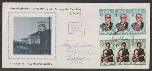 SWA 1968 CR SWART COMMEMORATION PRIVATE FDC WITH PHILATELIC BUREAU D/S