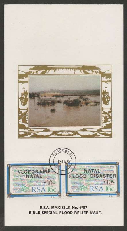 RSA 1987 THE BIBLE FLOOD RELIEF LIMITED EDITION MAXISILK CARD # 6/87 WITH AFRIKAANS OVERPRINT FIRST