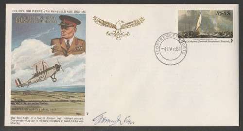 SA AIR FORCE (SAAF) FLIGHT COVER #7 1981 ANNIV SA BUILT MILITARY AIRCRAFT SIGNED ARTIST G VAN RHYN