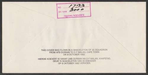SA AIR FORCE (SAAF) FLIGHT COVER #11 1982 LAST SUNDERAND FLIGHT SIGNED COONEY PLUS ARTIST G VAN RHYN