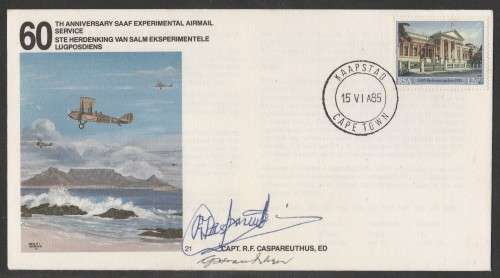 SA AIR FORCE (SAAF) FLIGHT COVER #21 1985 SAAF AIRMAIL SIGNED CASPAREUTHIUS PLUS ARTIST G VAN RHYN