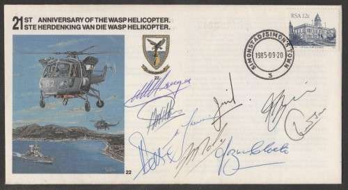 SA AIR FORCE (SAAF) FLIGHT COVER #22 1985 21ST ANNIV WASP HELICOPTER SIGNED BY 9