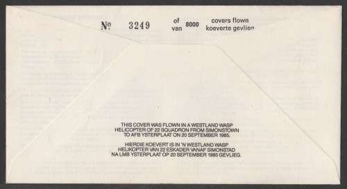SA AIR FORCE (SAAF) FLIGHT COVER #22 1985 21ST ANNIV WASP HELICOPTER SIGNED BY 9