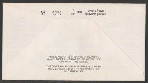 SA AIR FORCE (SAAF) FLIGHT COVER #24 1986 50TH ANNIV SPITFIRE SIGNED BY PILOT A LURIE