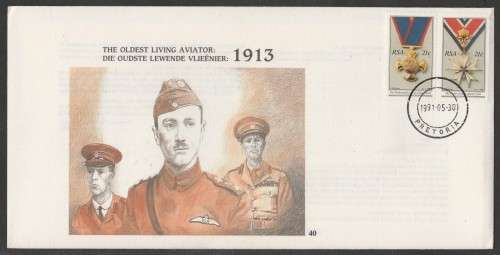 SA AIR FORCE (SAAF) FLIGHT COVER #40 1991 THE OLDEST LIVING AVIATOR 1913