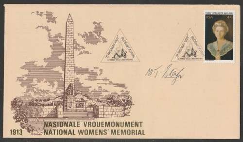 RSA 1977 NATIONAL WOMENS MEMORIAL COM COVER SIGNED BY ADMINISTRATOR MT STEYN