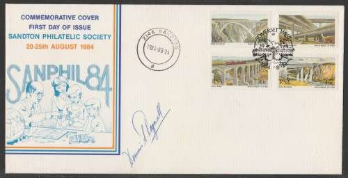 RSA 1984 BRIDGES PRIVATE FDC SIGNED BY STAMP ARTIST DENNIS A BAGNALL