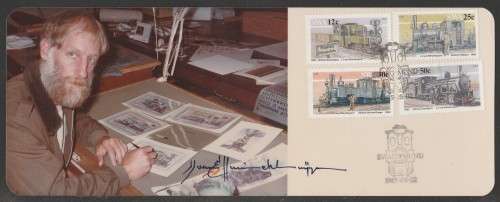 SWA 1985 LOCOMOTIVES MAXI CARD (PHOTO) FEATURING ARTIST JJ VAN ELLINCKHUIJZEN AND SIGNED BY HIM