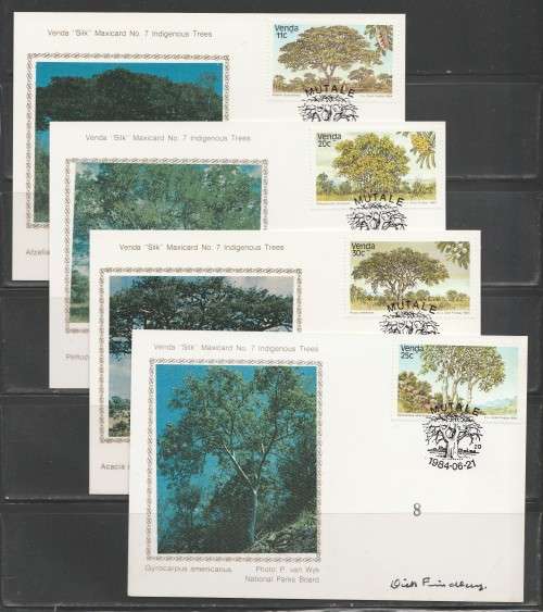 VENDA 1984 TREES SET OF 4 LIMITED EDITION MAXISILK CARDS #7 WITH 1 SIGNED BY ARTIST DICK FINDLAY