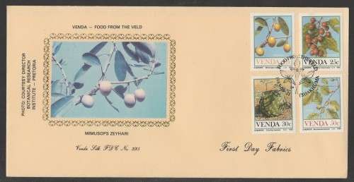 VENDA 1985 FOOD FROM THE VELD SILK FDC 3/85 COLOUR PROOF