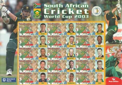RSA 2001 WORLD CUP CRICKET 2002 JONTY RHODES WITH TEAM LABELS MNH FULL SHEET OF 15