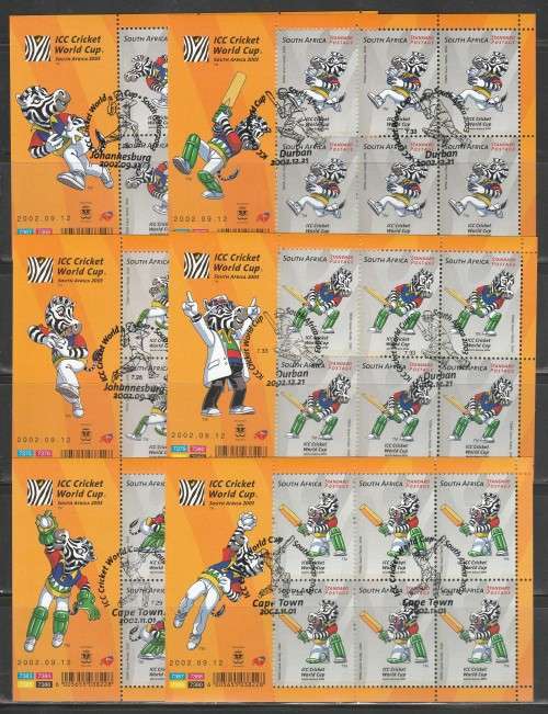 RSA 2002 ICC CRICKET WORLD CUP SET OF 6 CTO FULL SHEETS OF 6