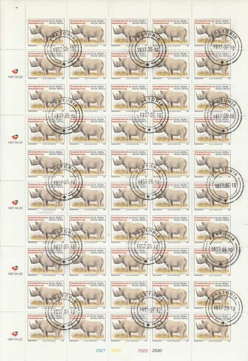 RSA 1997 RHINO USED (CTO) FULL SHEET OF 50 DATED 1997/04/22 WITH MULTIPLE IMPERFS