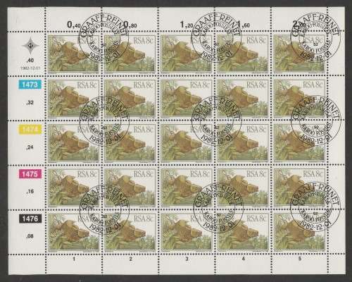 RSA 1982 PREHISTORIC ANIMALS 8c CTO FULL SHEET OF 25