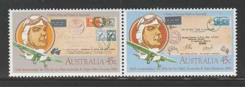 THEMATIC AIRCRAFT - AUSTRALIA 1984 50TH ANNIV OFFICIAL AIR MAIL BETWEEN AUS AND NZ MNH PAIR