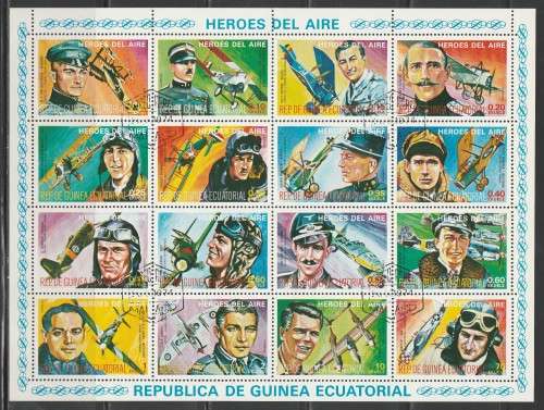 THEMATIC AIRCRAFT - GUINEA-EQUATORIAL FIGHTER ACES USED (CTO) FULL SHEET OF 16
