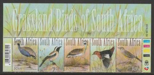 RSA 2010 GRASSLAND BIRDS MNH CONTROL STRIP OF 5