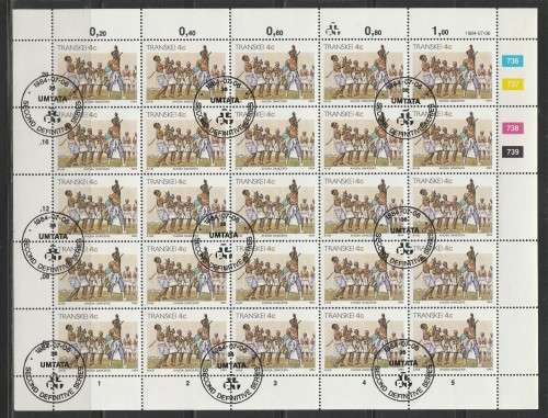 TRANSKEI 1984 2ND DEFINITIVE 4c 736-739 USED (CTO) FULL SHEET OF 25