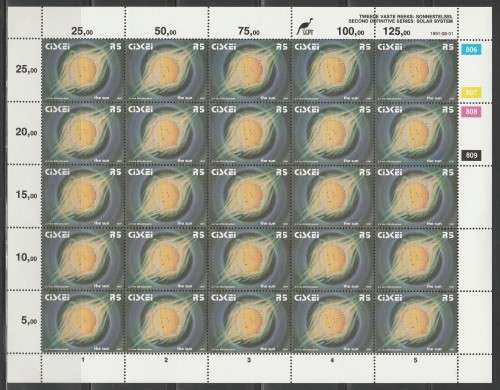 CISKEI 1991 2ND DEFINITIVE SOLAR SYSTEM R5 806-809 MNH FULL SHEET OF 25