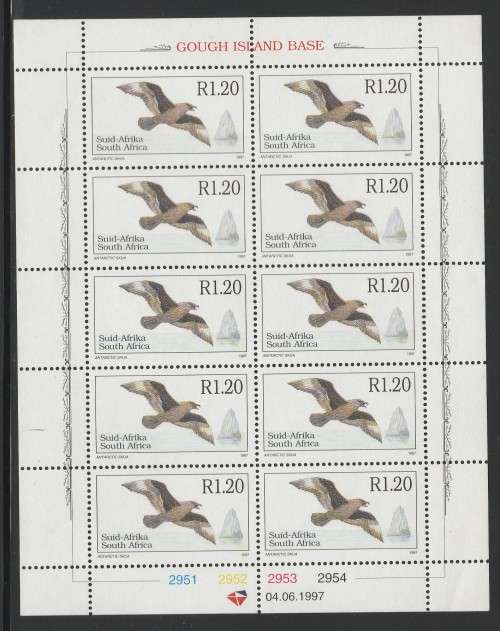 RSA 1997 ANTARCTIC SKUA R1.20 ADDITIONAL DEFINITIVE MNH FULL SHEET OF 10 PANE E