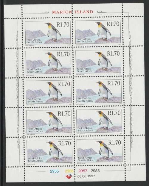 RSA 1997 KING PENGUIN R1.70 ADDITIONAL DEFINITIVE MNH FULL SHEET OF 10 PANE B