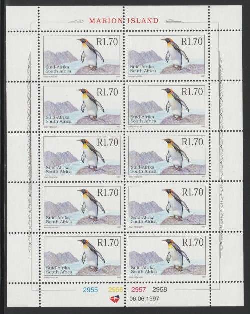 RSA 1997 KING PENGUIN R1.70 ADDITIONAL DEFINITIVE MNH FULL SHEET OF 10 PANE F