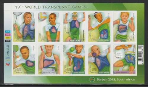 RSA 2013 TRANSPLANT GAMES MNH FULL SHEET OF 10 AP