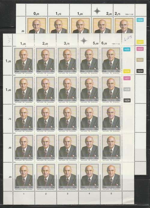 RSA 1984 STATE PRESIDENT PW BOTHA SET OF 2 MNH FULL SHEETS OF 25