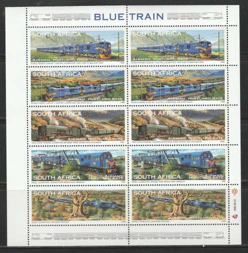 RSA 1998 BLUE TRAIN MNH BOOKLET PANE WITH NORMAL PERF