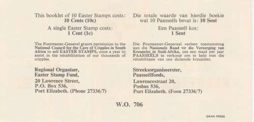 RSA 1969 EASTER LABELS BOOKLET COMPLETE WITH MNH PANE OF 10 - PROTEA NANA STAMP TOP LEFT