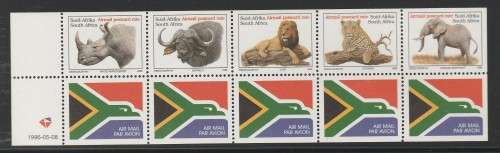 RSA 1996 BIG 5 WITH AIRMAIL LABELS MNH BOOKLET PANE DATED 1996/05/08