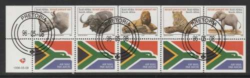 RSA 1996 BIG 5 WITH AIRMAIL LABELS CTO BOOKLET PANE DATED 96/05/08