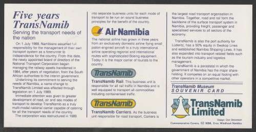 Aviation 1993 Namib Air flight cover #51 Trans Namib signed and numbered