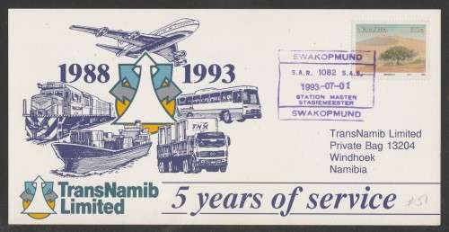 Aviation 1993 Namib Air flight cover #51 Trans Namib with Swakopmund station master d/s